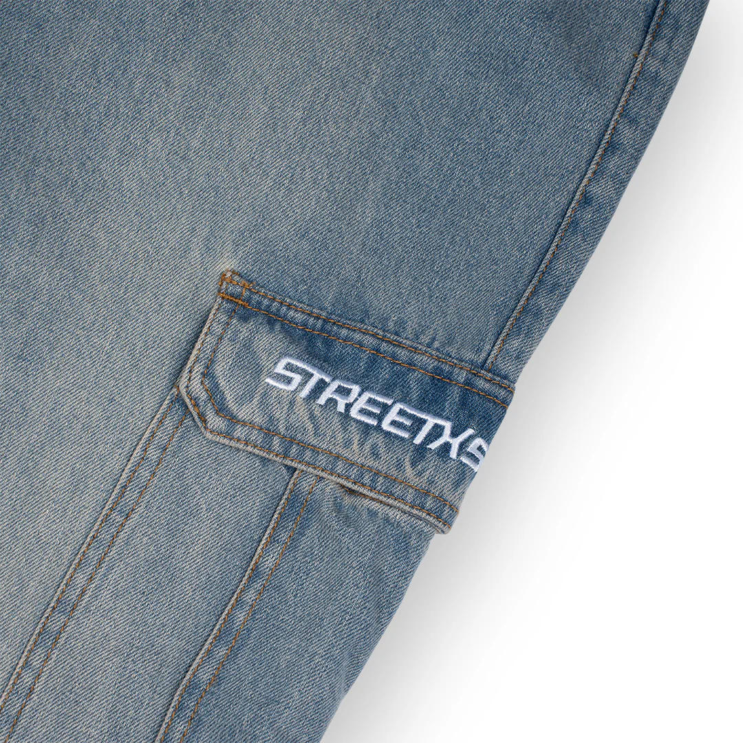 Wavy Denim Cargo Denim Jeans - Image 3